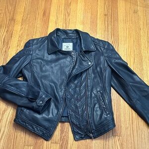 IKKS women’s navy lamb leather jacket